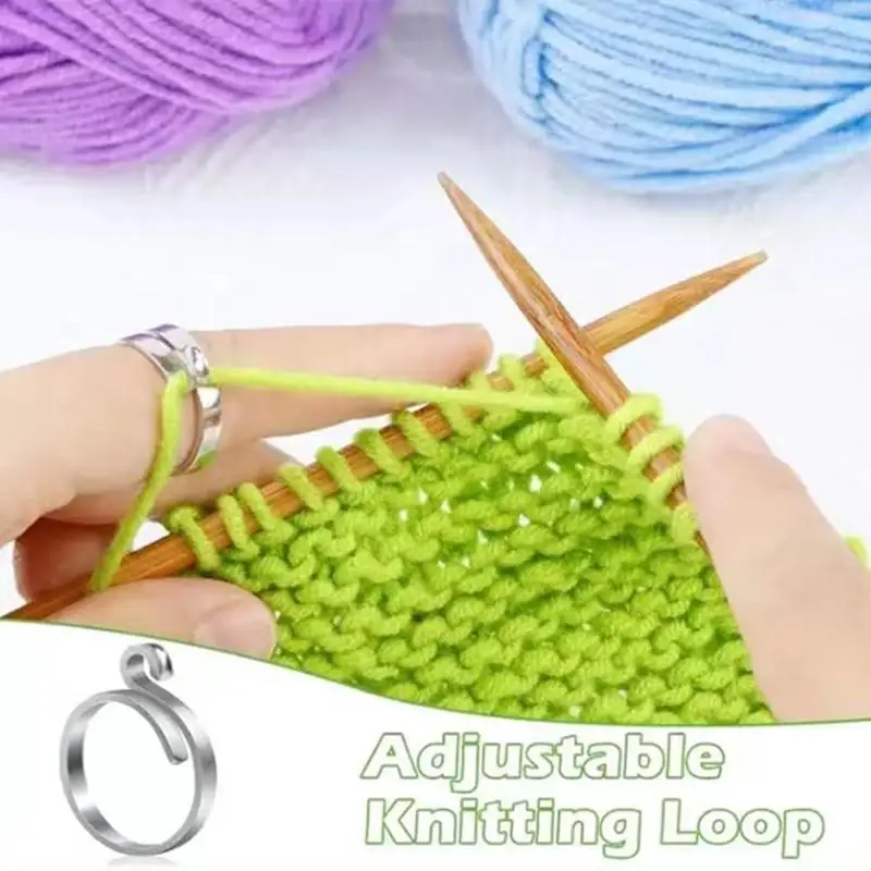2pcs Adjustable Knitting Crochet Loop Ring Knittied Yarn Guide Finger Faster Holder Thimble Crocheters Thread Ring Sewing Tools