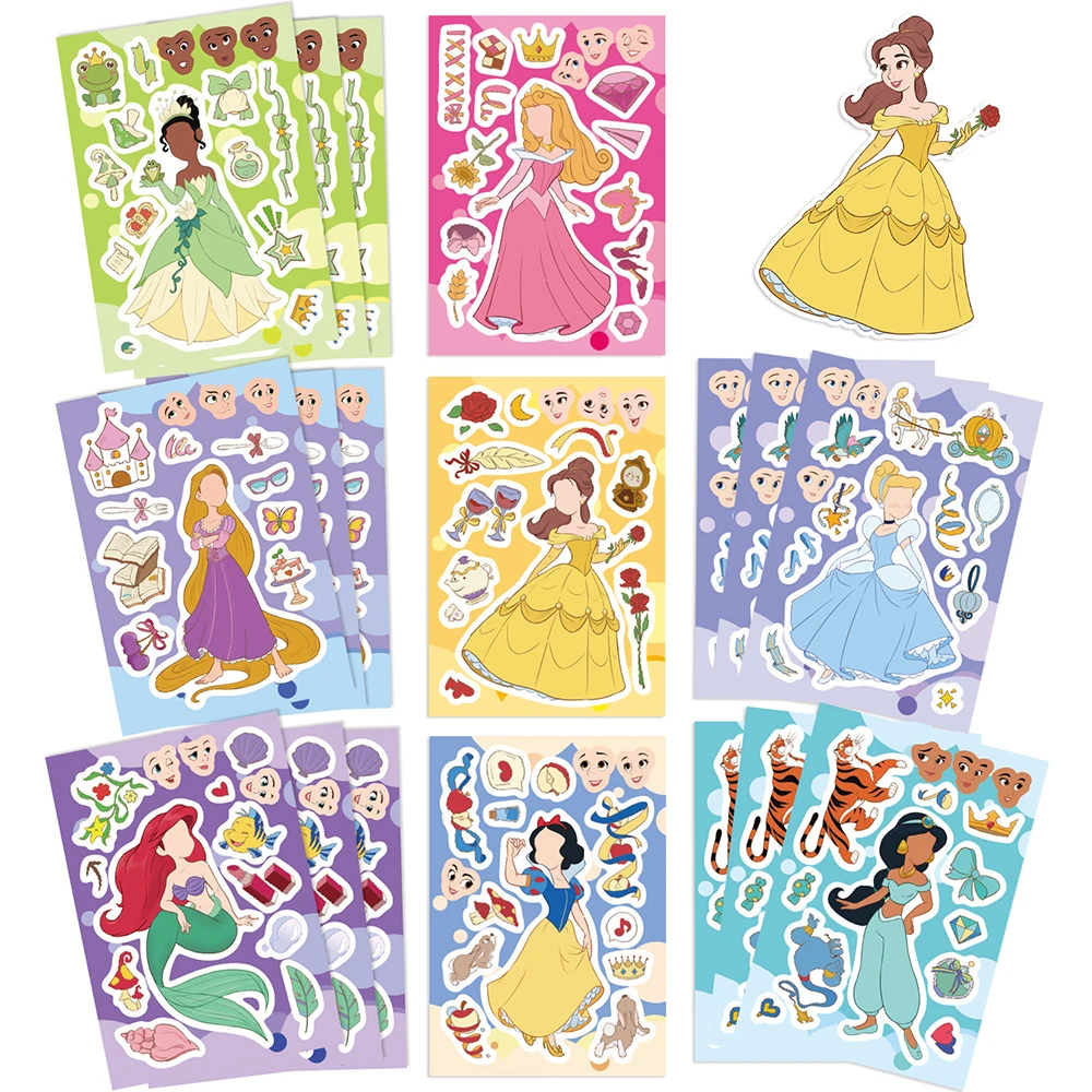 8/16 ورقة ديزني لطيف الأميرة لغز ملصقات الكرتون جعل وجه بانوراما الشارات الأطفال DIY بها بنفسك تجميع التعليم ملصق لعبة #3