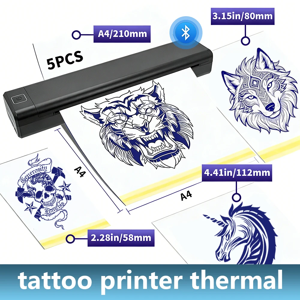 Máquina de Transferencia de Tatuajes Inalámbrica P84, Impresora Térmica de Plantillas para Tatuajes con Bluetooth, Compatible con Teléfonos Inteligentes y PC