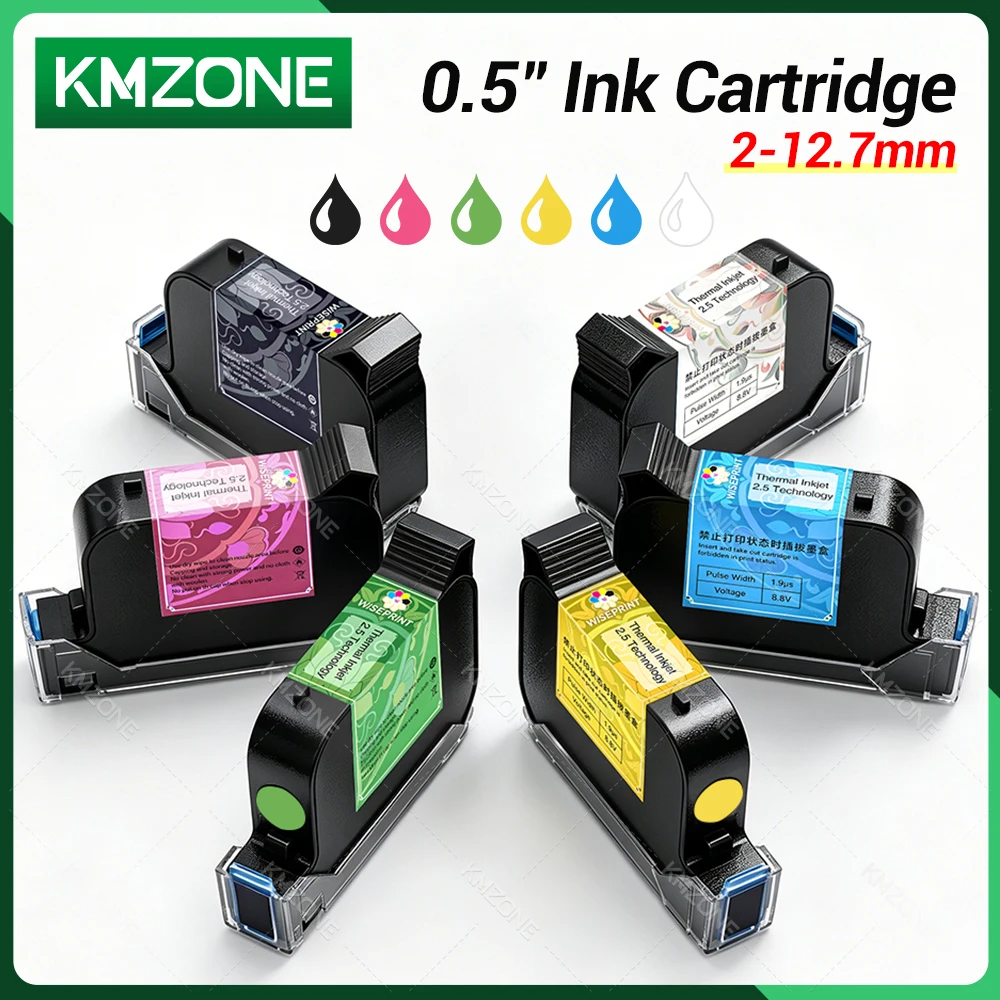 12.7mm Fast Drying Ink Waterproof Solvent Based Ink Cartridge For Handheld Inkjet Printer Ink Cartridge Color White Black Blue