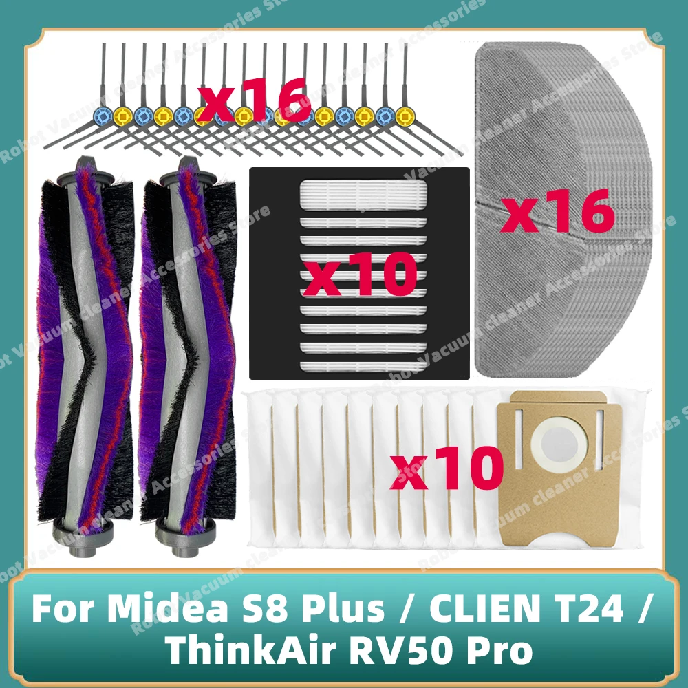 Compatible For Midea S8 Plus / 클리엔 CLIEN T24 /  씽크에어 ThinkAir RV50 Pro Main Side Brush Filter Mop Cloth Dust Bag Parts