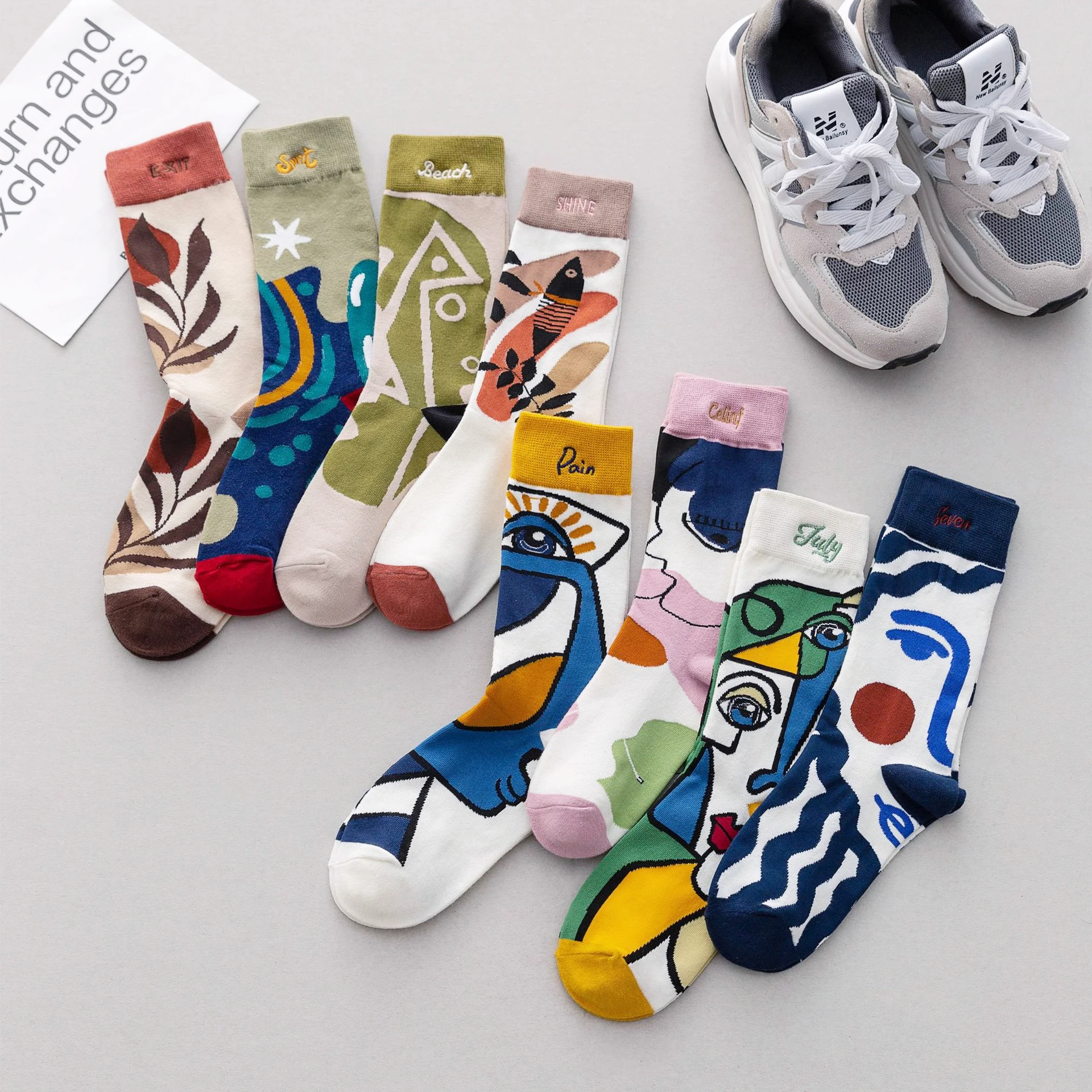 1 Pair Cartoon Women Funny Happy Oil Painting Anime Socks France Fashion Personality Harajuku High Quality Spring Autumn Winter