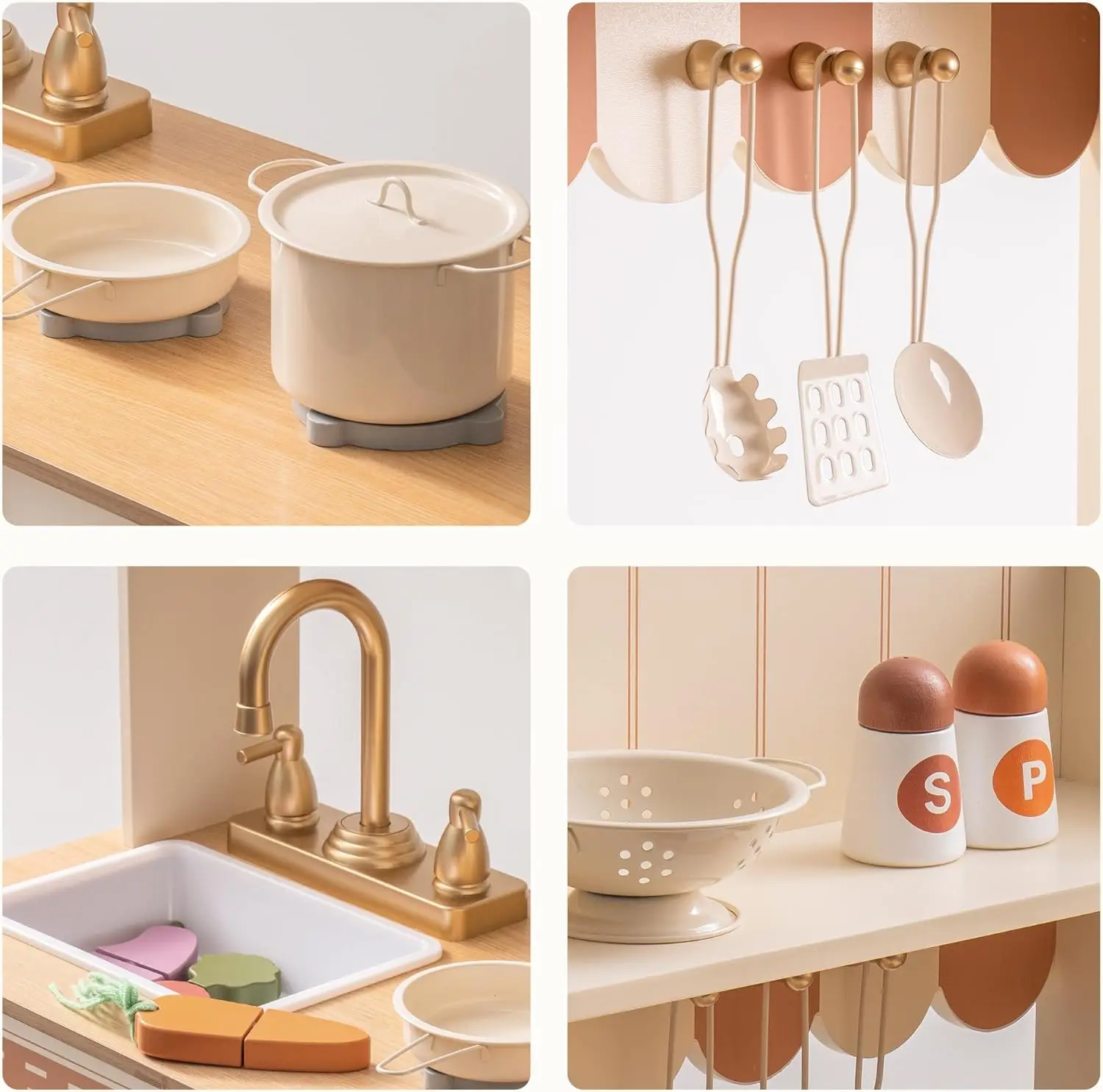 Cucina da gioco, set da cucina per bambini in legno per bambini con Design realistico, lavello, forno, fornello, armadio, stile Vintage americano, Ag
