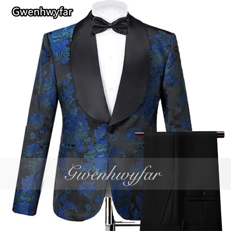 

Gwenhwyfar Navy Blue Jacquard Quality Suit New Design Wedding Suit 2025 Design Custom Men's Blazer Black Trousers