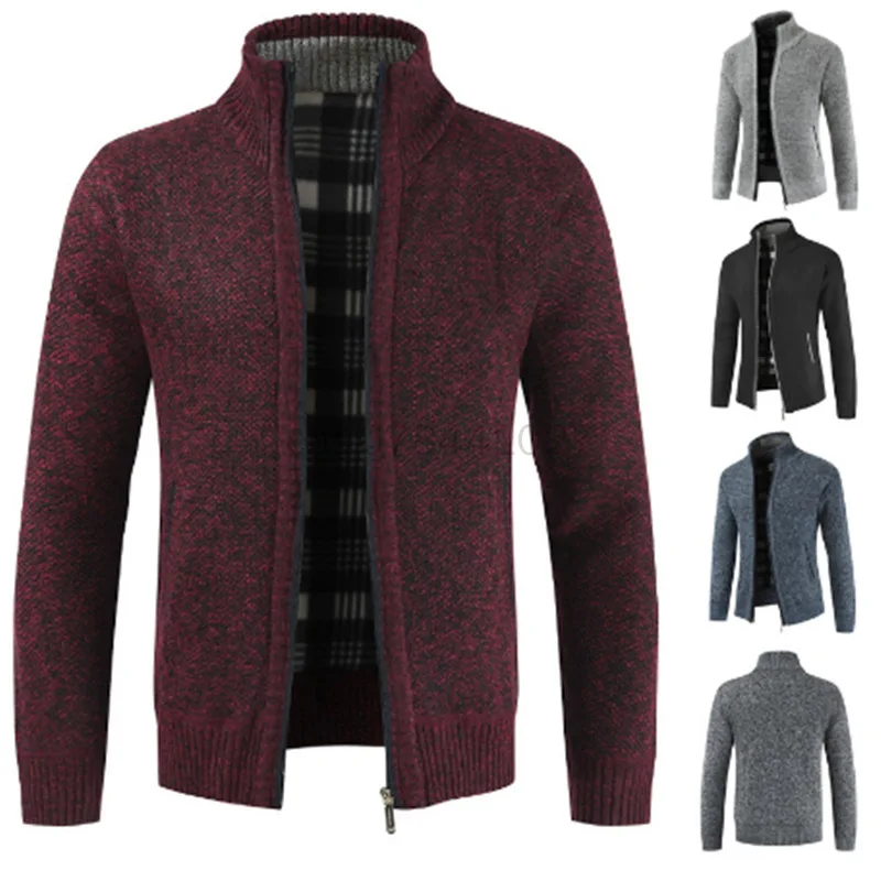 

8 Colors 2023 Autumn/Winter New Plush and Thickened Stand Collar Jacket Jacket Half High Neck Knitted Cardigan Sweater for Men