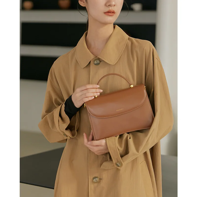 ZR DIARY Shoulder Handbags Women Split Leather Hand Carry Simple Flap Pocket Elegant Square Female Messenger Bags W1102