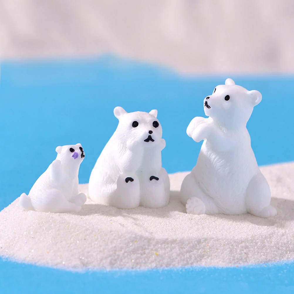 12 Pcs Mini Polar Bear Figurines Resin Craft Scene Decor Garden Yard Lawn Balcony Mini Bear Adornments Fine