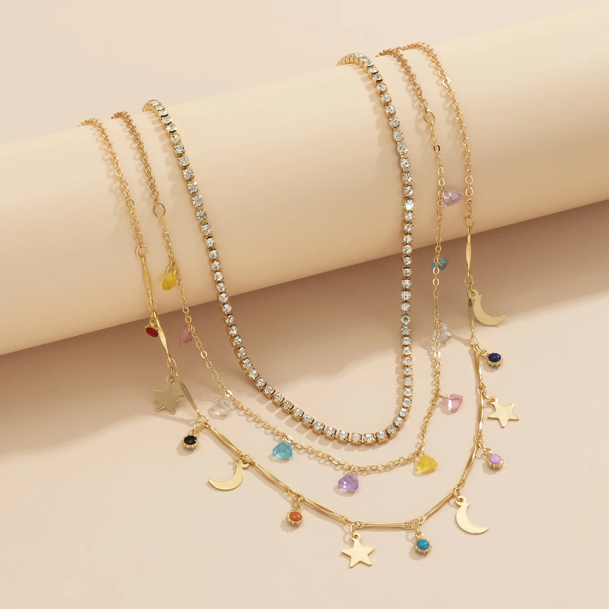 Boho Layered Chain with Stars/Moon Pendants Necklace for Women Trendy Rhinestone Short Choker Necklace 2022 Fashion Neck Jewelry - Image 5