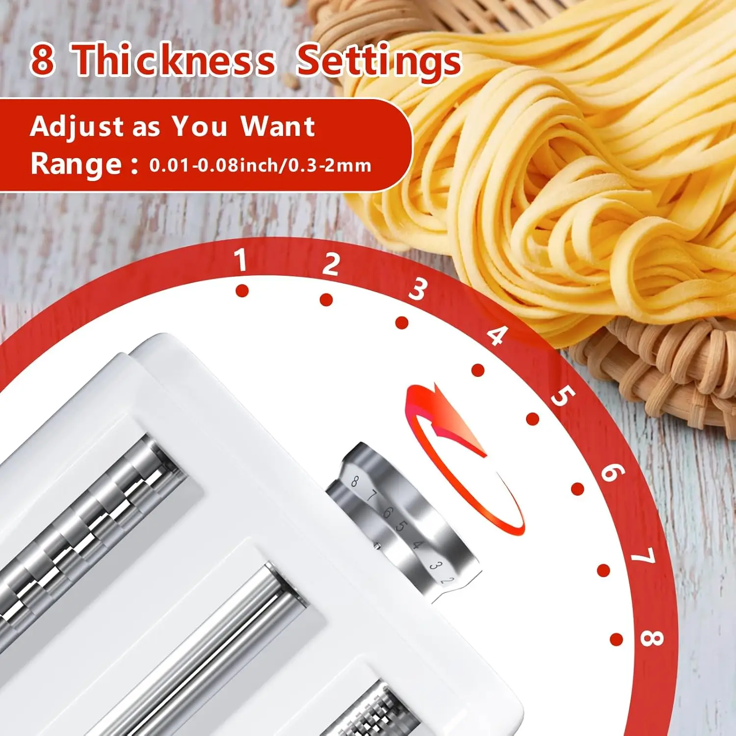 3-in-1 Pasta Maker Attachment for KitchenAid & Cuisinart Stand Mixers, Pasta Roller, Spaghetti & Fettuccine Cutter Set with Cleaning Brush, Stainless Steel view 4