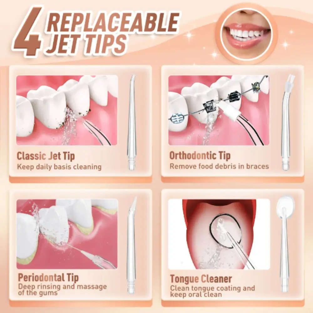 

USB перезаряжаемый ирригатор для воды, 4 насадки, емкость 220 мл, стоматологический струйный ирригатор, IPX7, водонепроницаемый, 3 режима, очиститель зубов, для путешествий