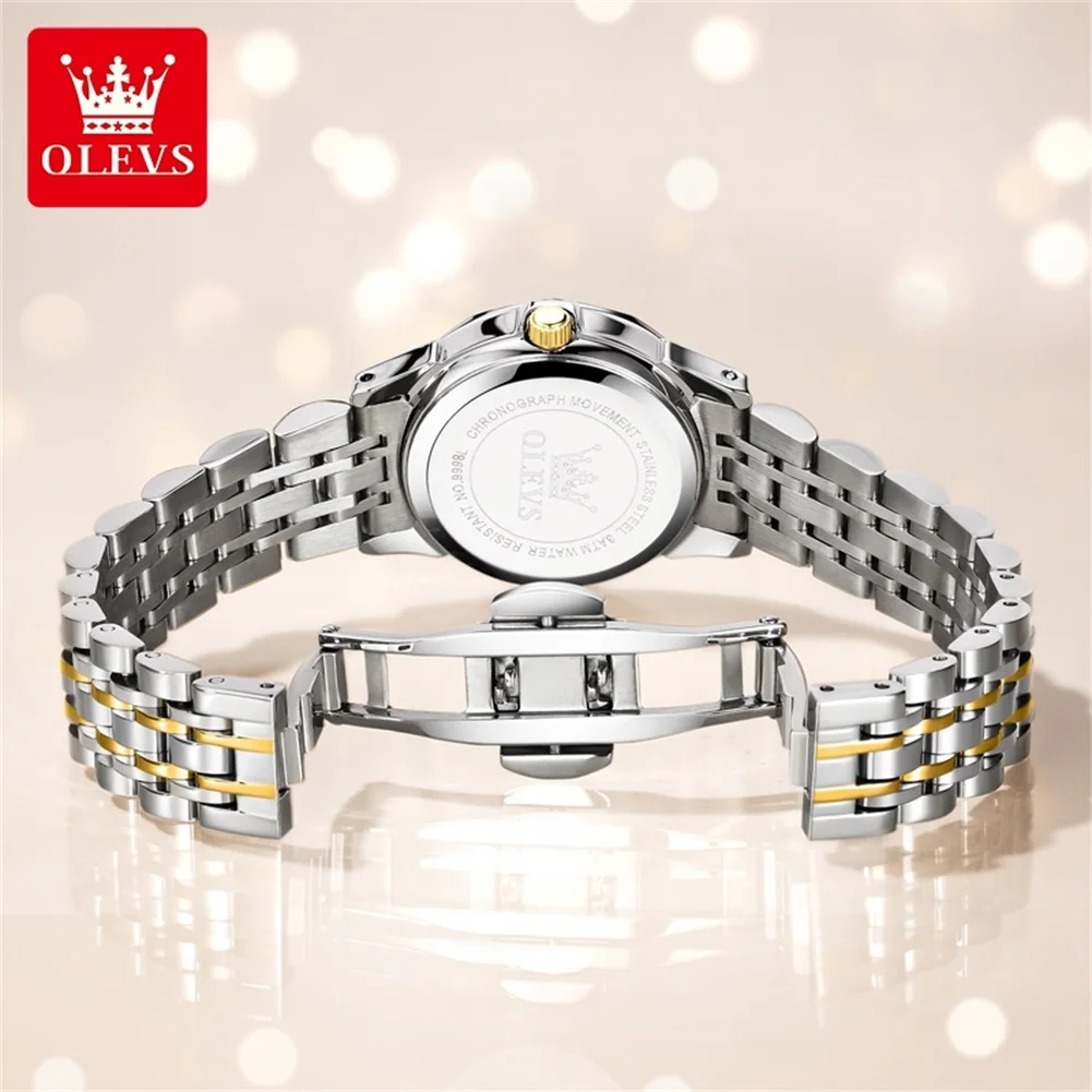 OLEVS 9998 Luxury Business Stainless Steel Waterproof Quartz Watch for Men and Women, with Day-Date Display