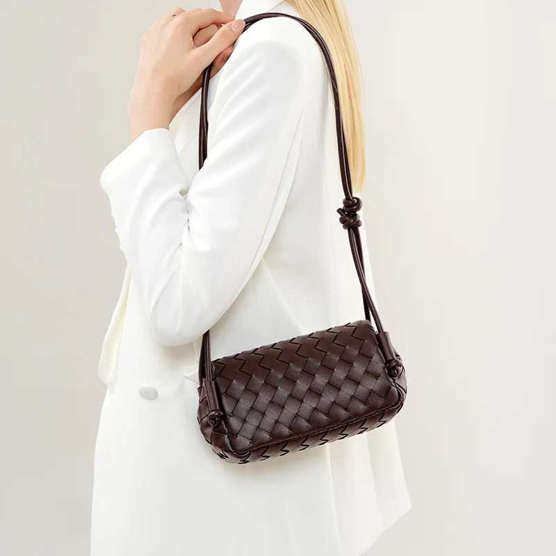 Handwoven Leather Shoulder Bag Fashionable Small Handbag Underarm Single Strap Women's Crossbody Bag High-End Feeling New Model