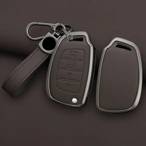 현대 소나타 산타페 투손 Elantra ix35 ix45 플립 원격 키 전체 커버 홀더 쉘에 대한 아연 합금 + PU 가죽 자동차 키 케이스