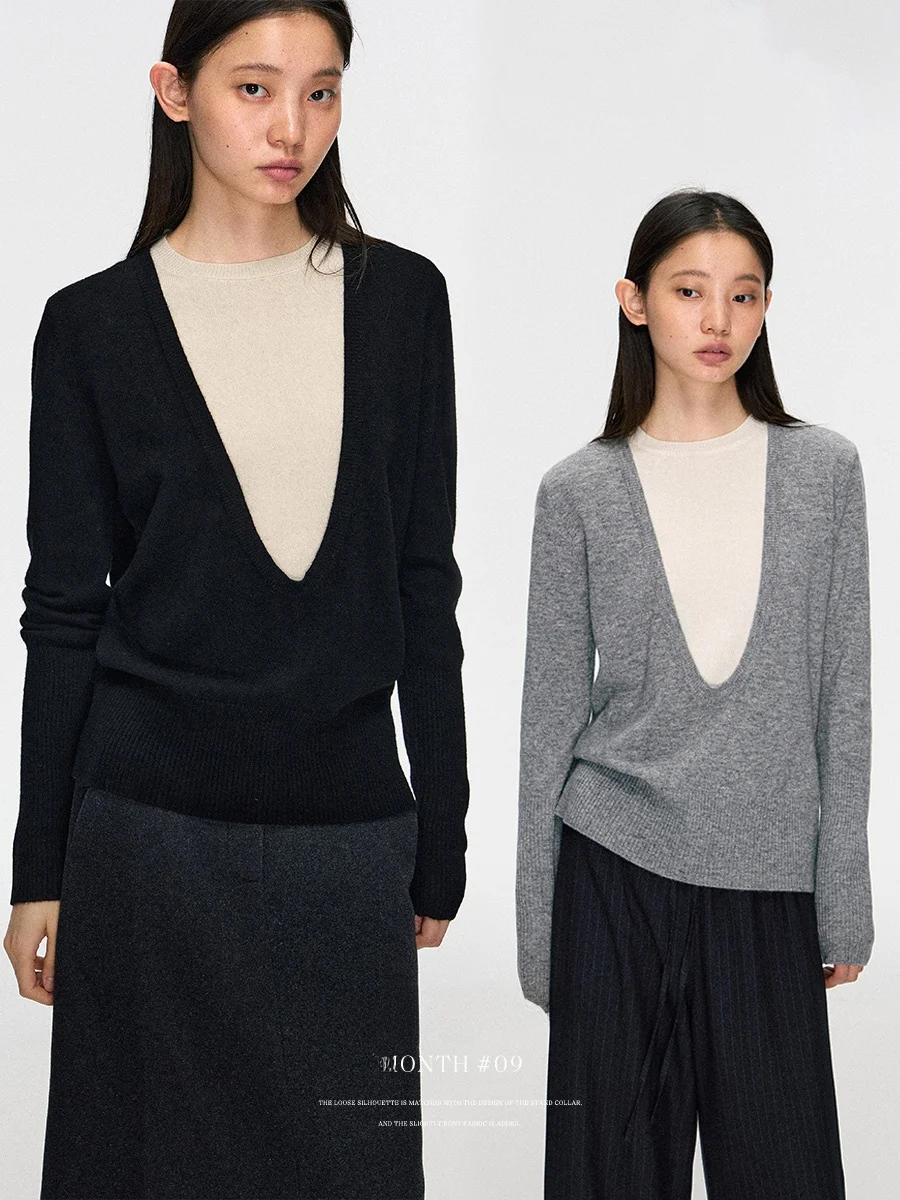 

Женский свитер Lalaglow из 100% шерсти, вязаный, свободного кроя, имитация двухслойного, универсальный, для стройности, модный, на раннюю весну