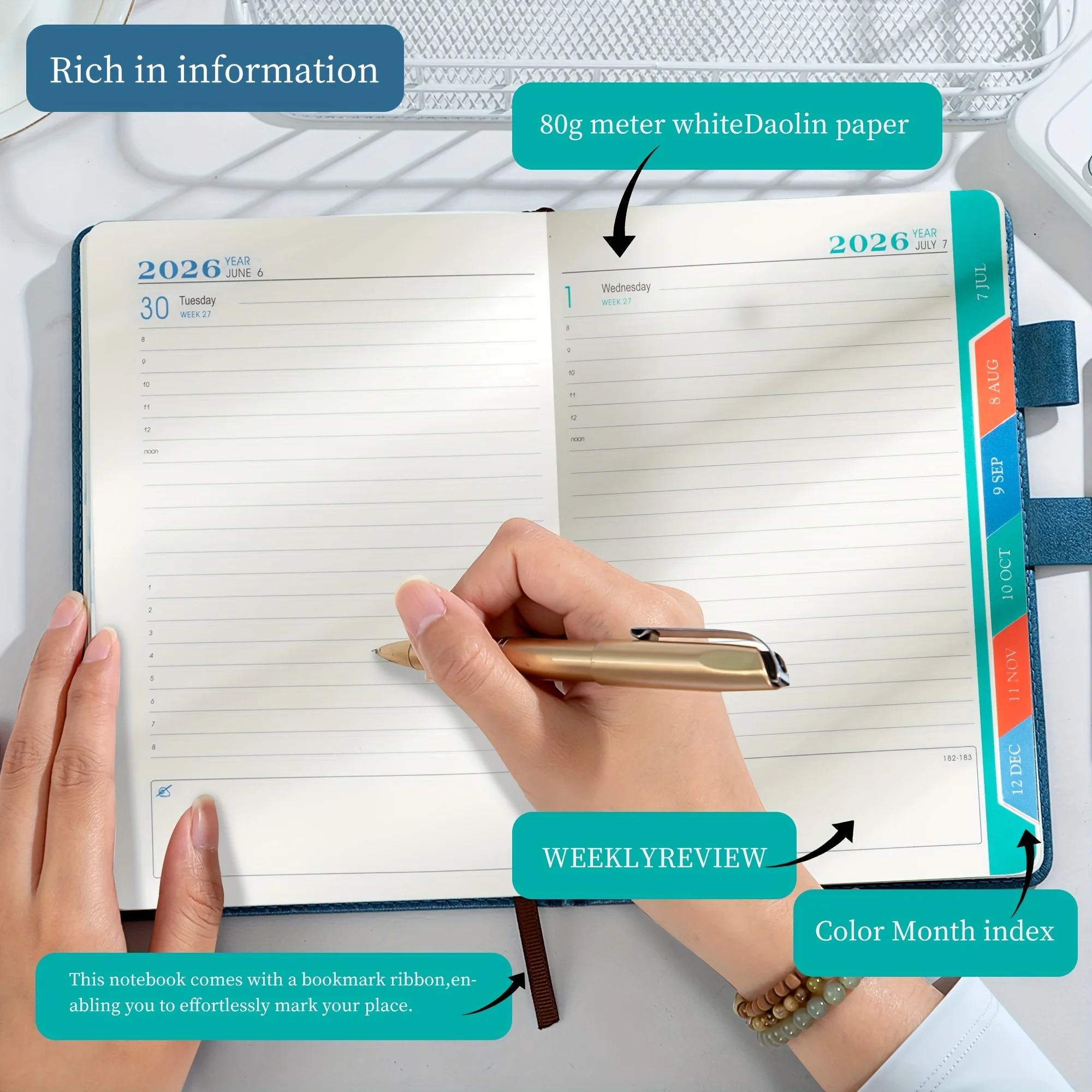 دفتر تخطيط 2026، دفتر ملاحظات - تخطيط احترافي، صفحات يومية جريئة وغطاء صلب معزز - تصميم أنيق، دفتر تخطيط