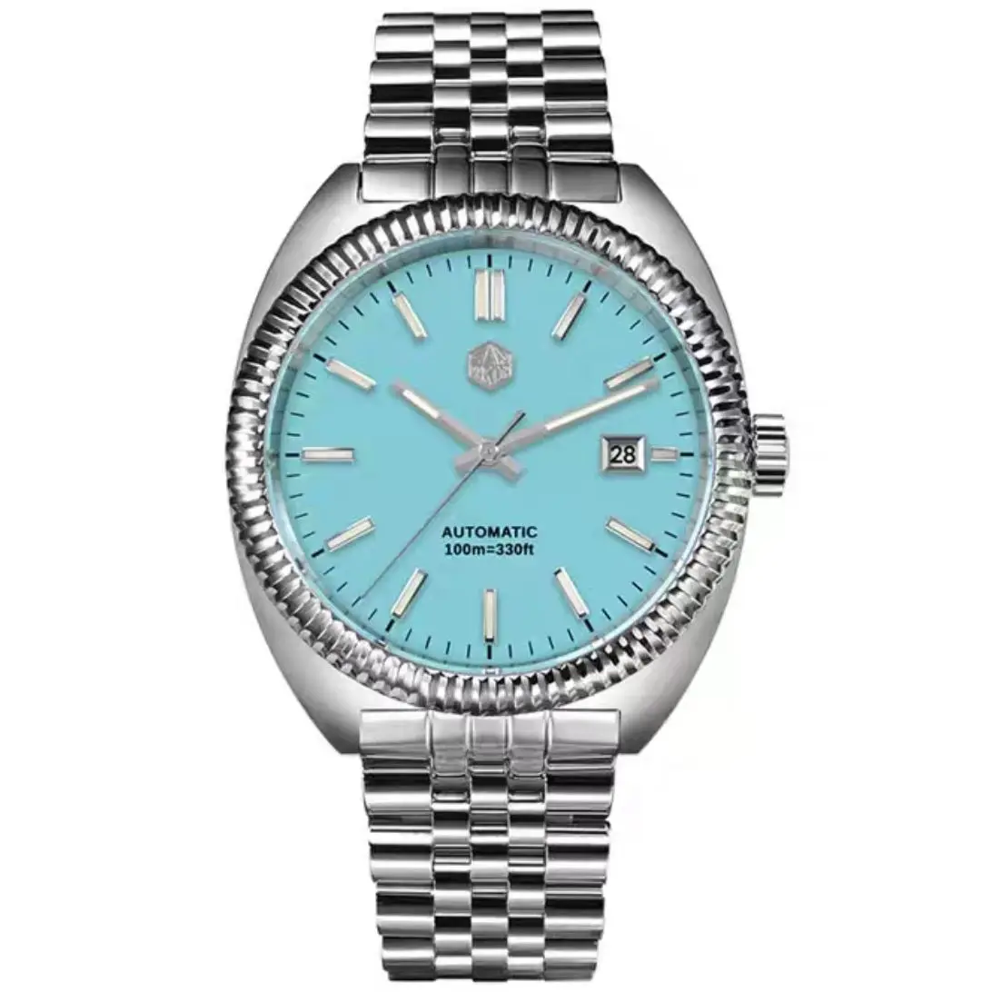 

San Martin Мужские автоматические часы 40 мм Механические наручные часы с сапфировым стеклом для дайвера 10ATM Водонепроницаемые BGW-9 Светящийся безель с резьбой YN55