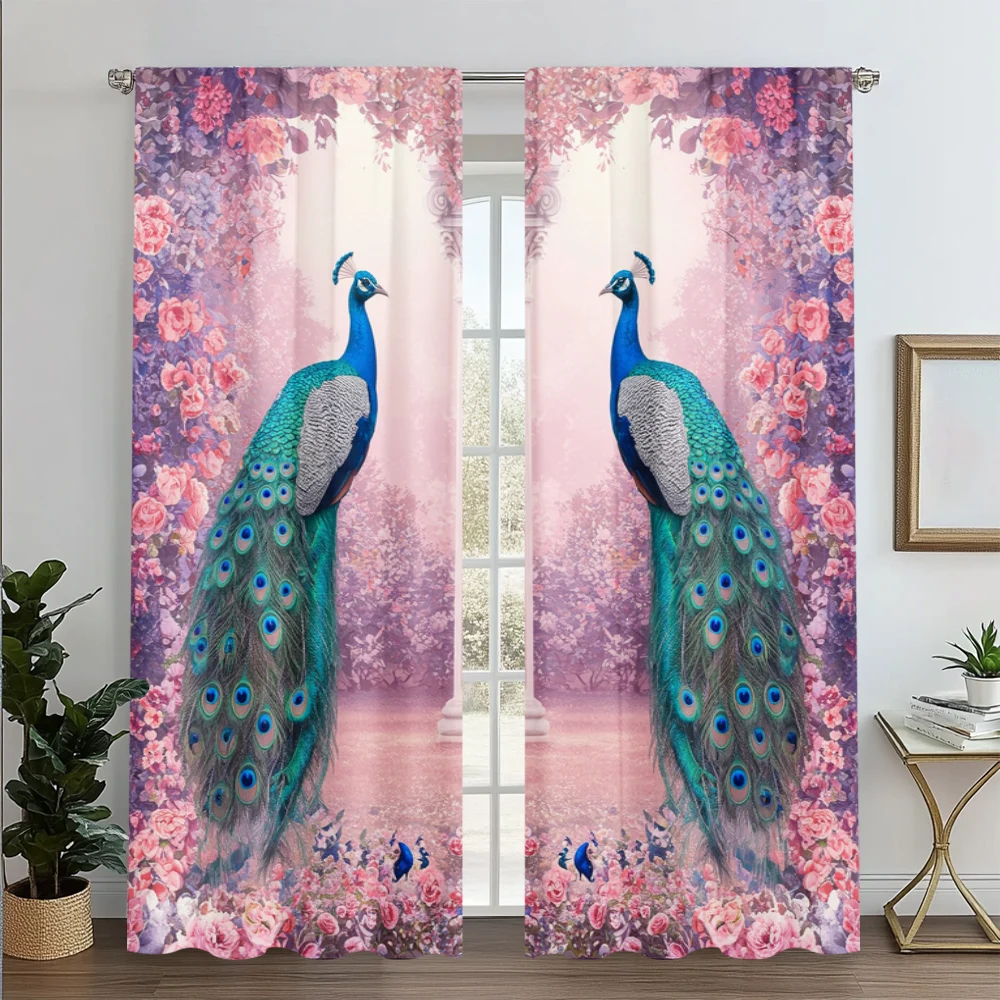 2pc, Scene Curtains Gothic peacock Versatile Polyester Fabric,Without Electricity Family Party Decoration Perfect for Holiday