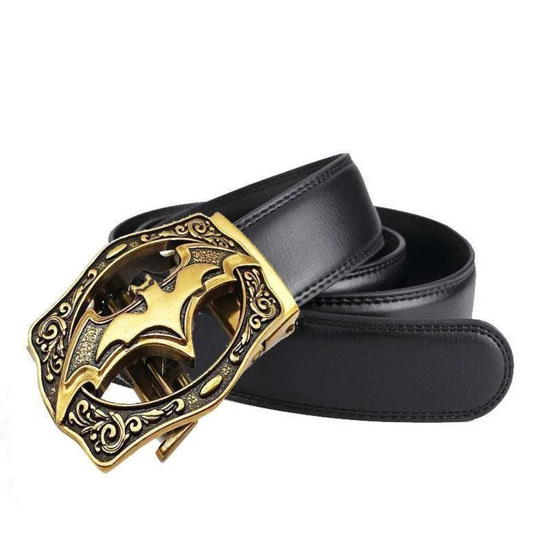 حزام بإبزيم الخفافيش الكلاسيكي لعام 2025 للرجال - سقاطة تلقائية بدون فتحة - جلد طبيعي قابل للتعديل 100-170 سم للجينز/البدلات