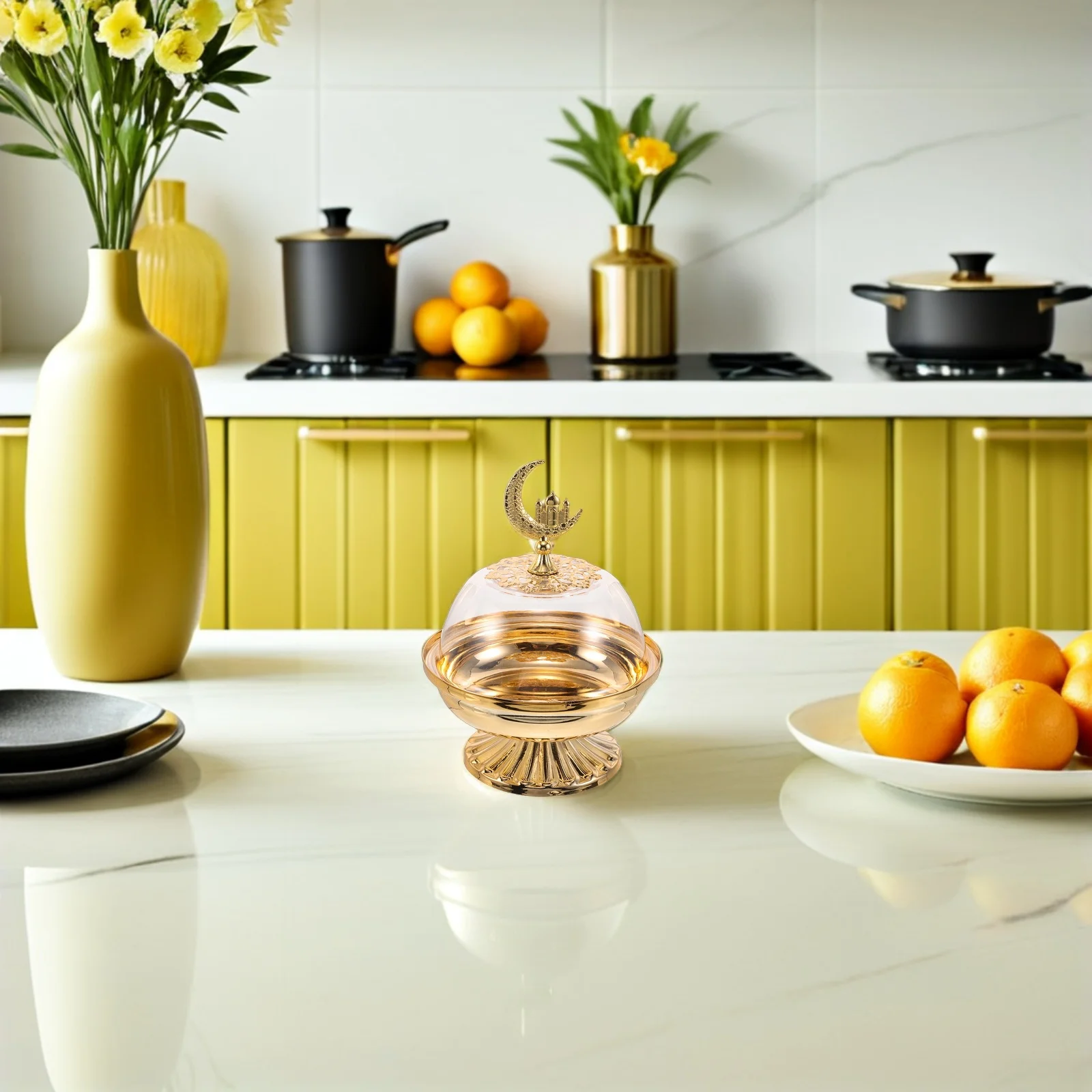 

Ближневосточный круглый поднос для фруктов, блюдо для сухих фруктов, сервировочная миска для закусок, многоразовая пылезащитная десертная тарелка, поднос для конфет для печенья Ид Мубарак