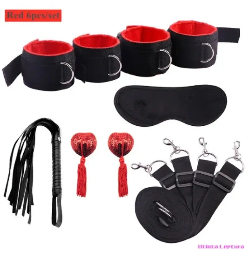 

Bondage Set Wrist Ankle Cuffs Bed Straps Handcuffs Blindfold for Couples BDSM