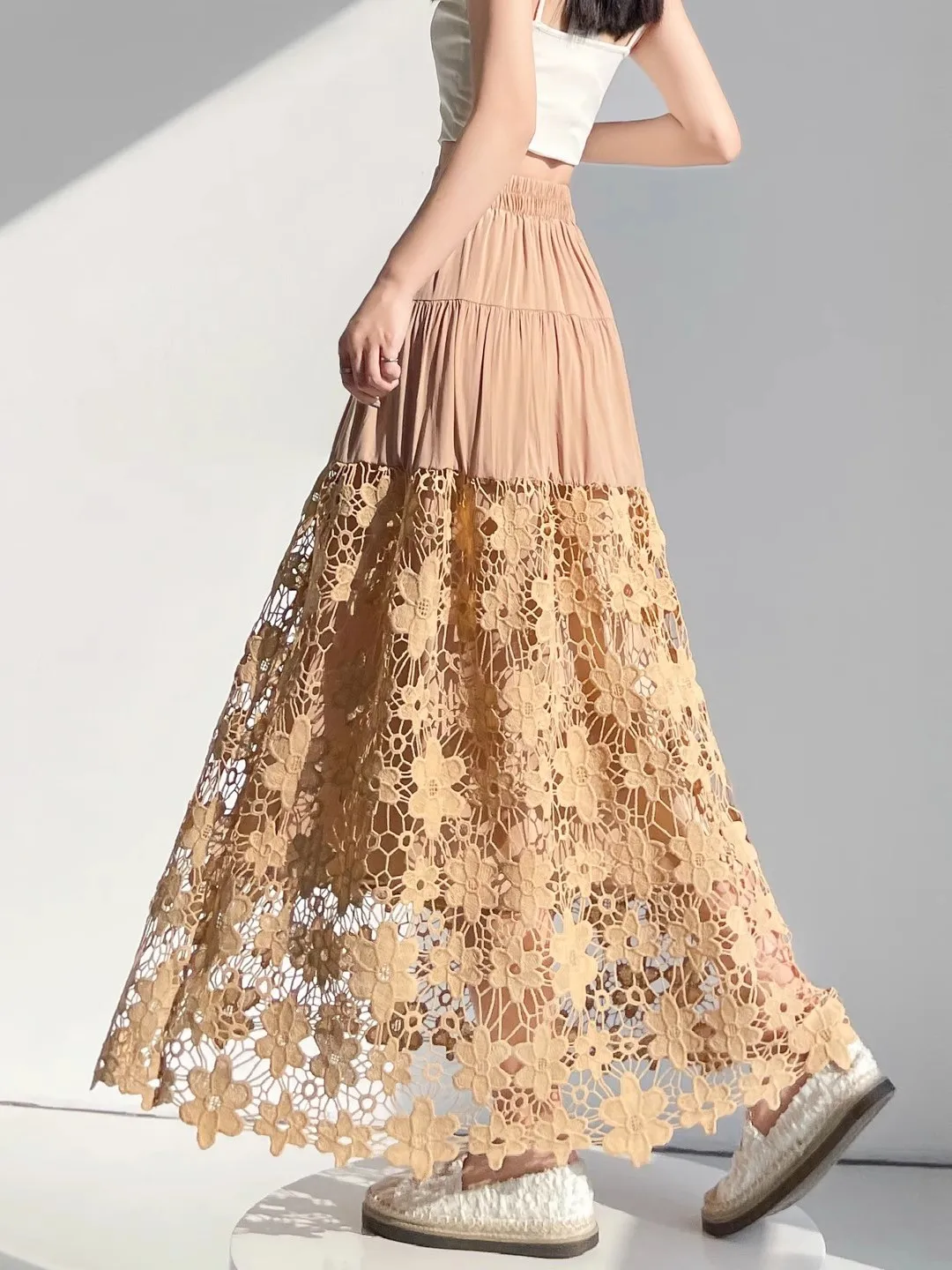 

Ele Embroidered Heavy Work f Body Skirt for Women Spring Autumn High Waist Slimming Hip Covering A-Line Umbrella Long ...