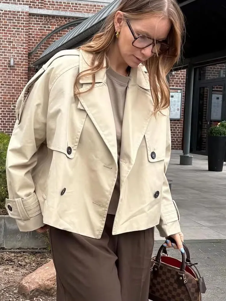 HH Herbst frauen Elegante Revers Zweireiher Tasche Design Windjacke Mantel Frau Mode Casual Street Style Mantel