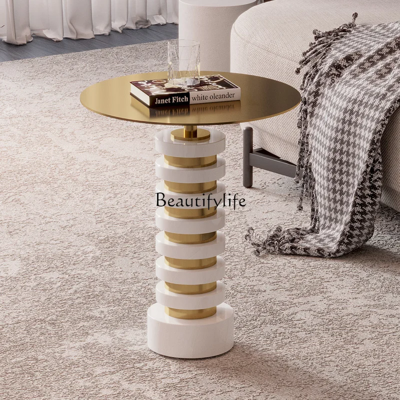 Modern natural marble sofa side table living room negotiation round small coffee table