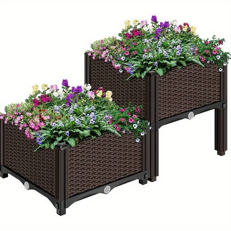 

2/4pcs Elevated Plastic Raised Garden Bed Patio Porch Planter Box Flower Grow