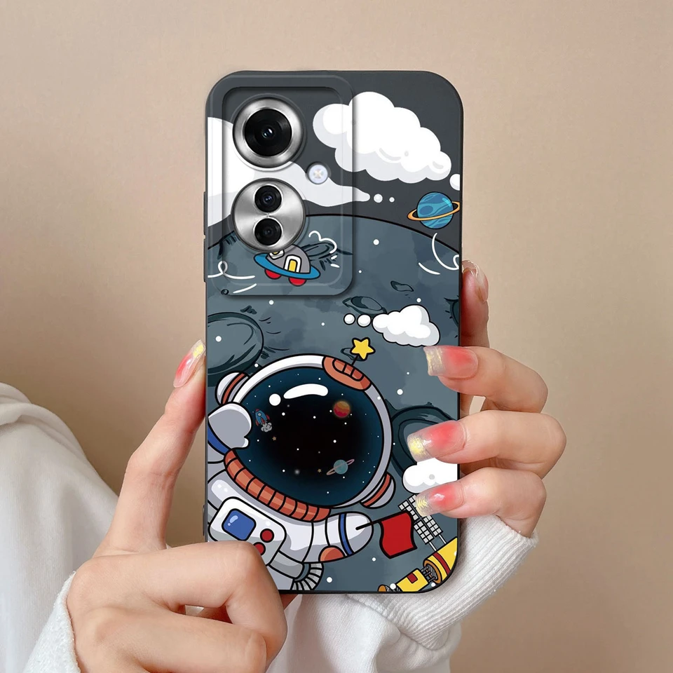 Case For Oppo Reno 11F F25 Pro 5G Lovely Cat Astronaut Couple Liquid Anti-Fingerprint Anti-drop Cover For Oppo Reno11 F Funda