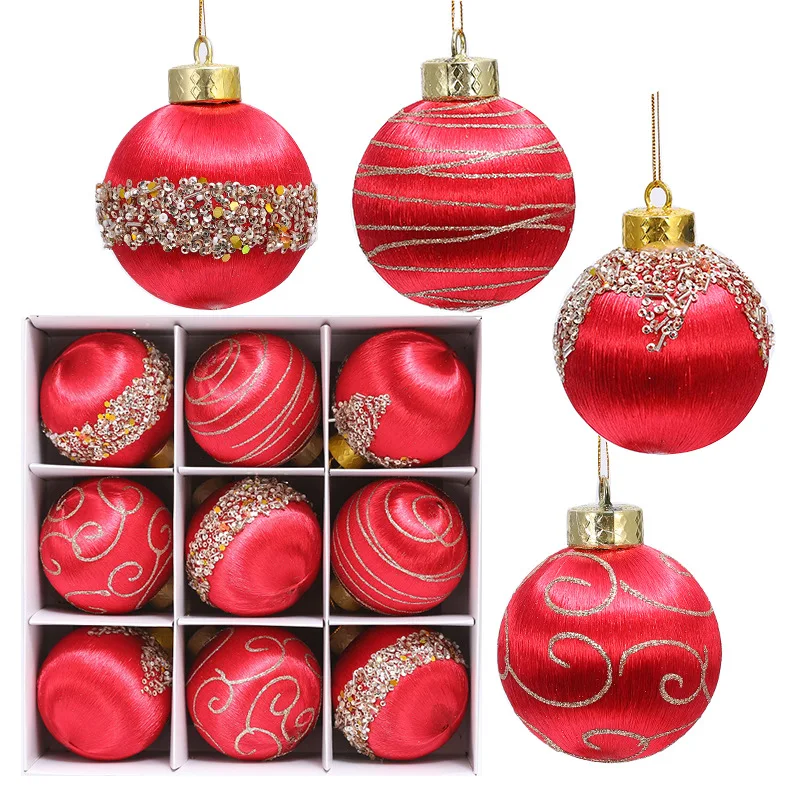 

9pcs 8cm Foam Colored Silk Christmas Ball Ornaments Christmas Tree Party Decoration New Year Christmas Spheres Pendant