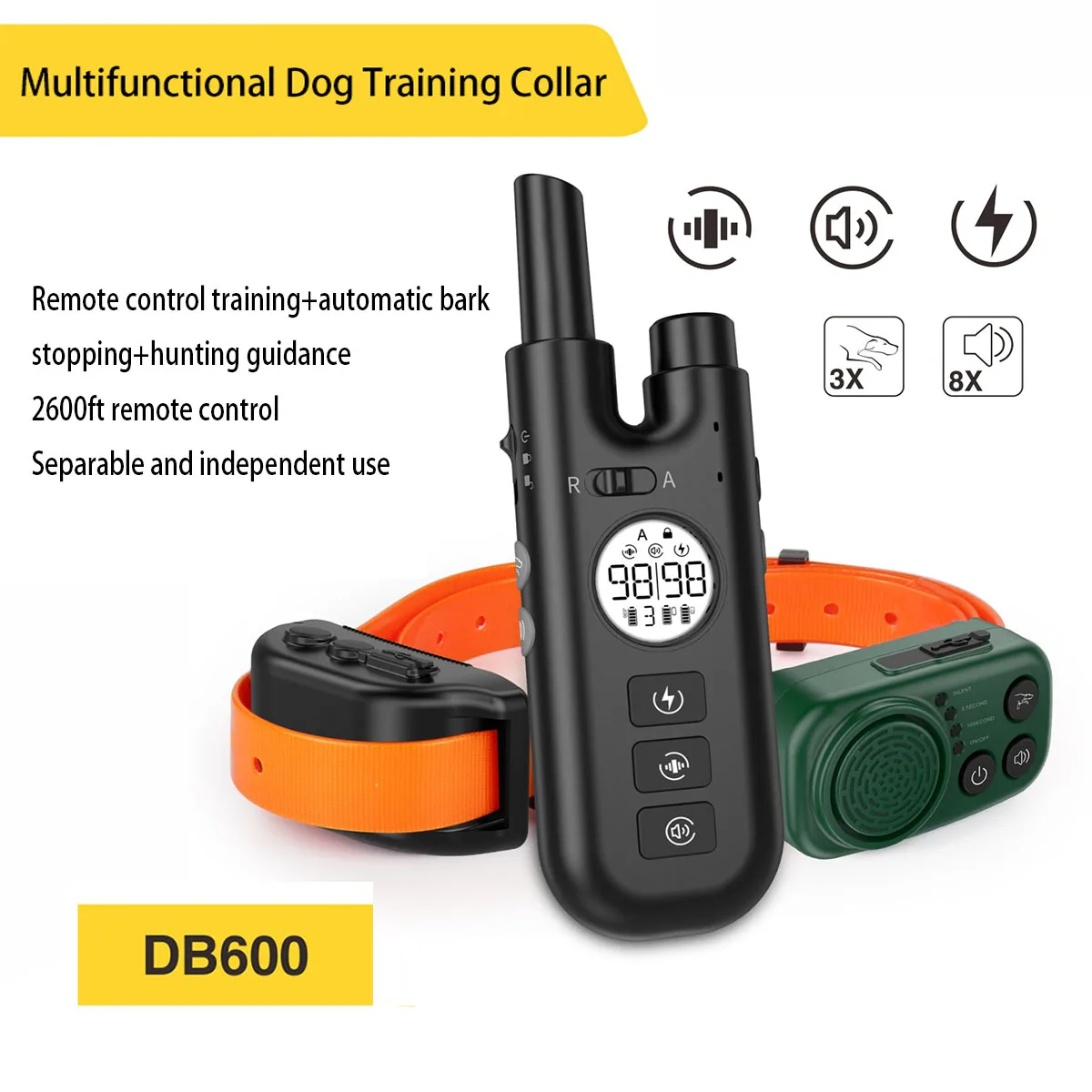 

Dog Bark Collar with Remote, 3-in-1 Automatic Dog Training Collar with Beep Vibration Static and Anti Bark Mode, IPX7 Waterproof