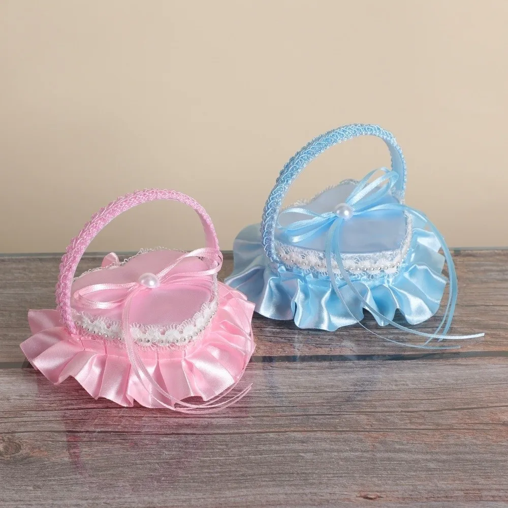 

Western Style Mini Lace Ring Box Satin Heart Shape Ring Pillow Double Ring with Handle Ring Storage Box Bride Gifts