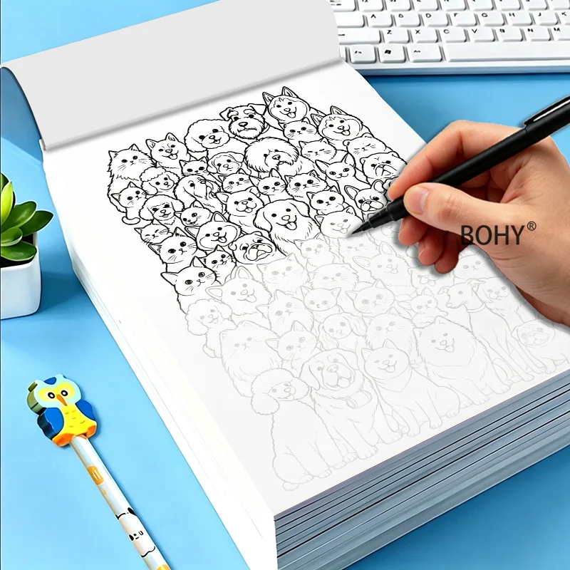 1 Large-sized Adult Decompression and Coloring Album, Totaling 16 Pages, To Soothe Emotions and Relax, Practice Art Line Copying