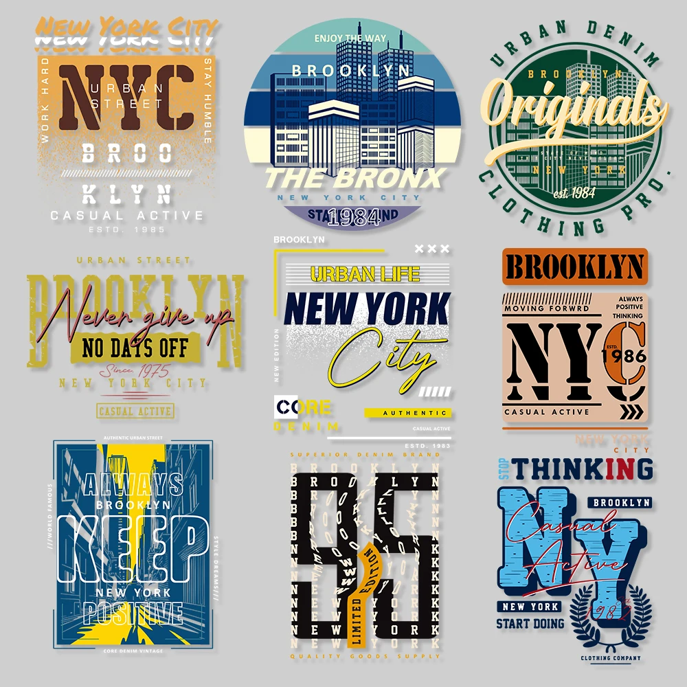 New York City Design Patches Heat Transfers For Clothes Cool style Iron on Transfers on Clothing Applique DTF Vinyl Stickers DIY