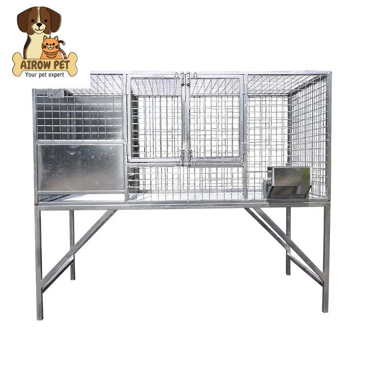 AIROW High Quality Custom Dog Kennel Large Outdoor Activity Dog Cage Galvanized Dog Kennel Luxury Iron Silver Paper Carton