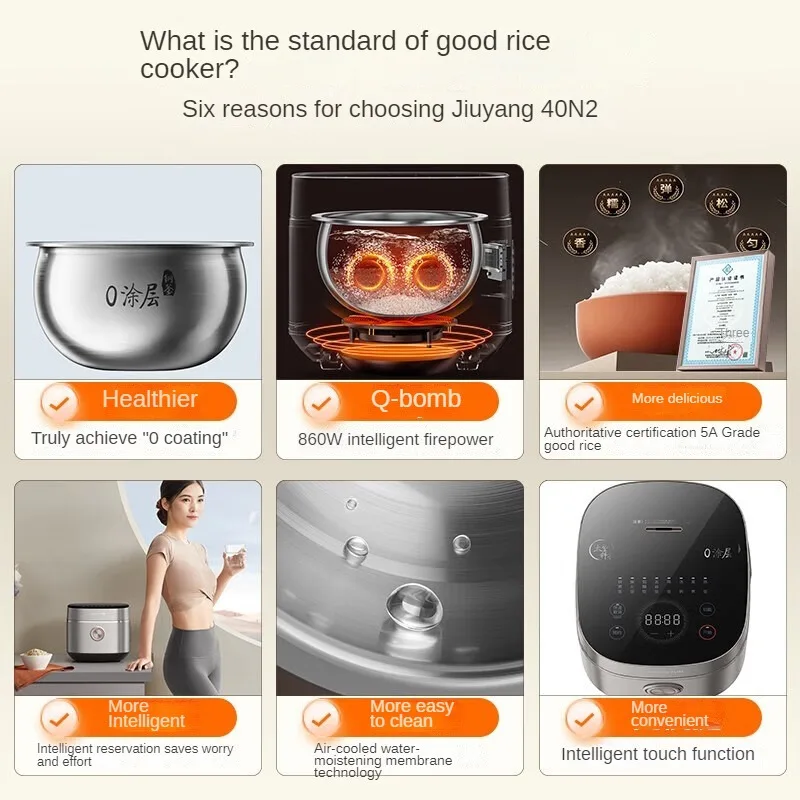 Joyoung 4L Rice Cooker with Non-stick Coating-free Stainless Steel Inner Pot Intelligent Booking and Steam Functions Low Sugar