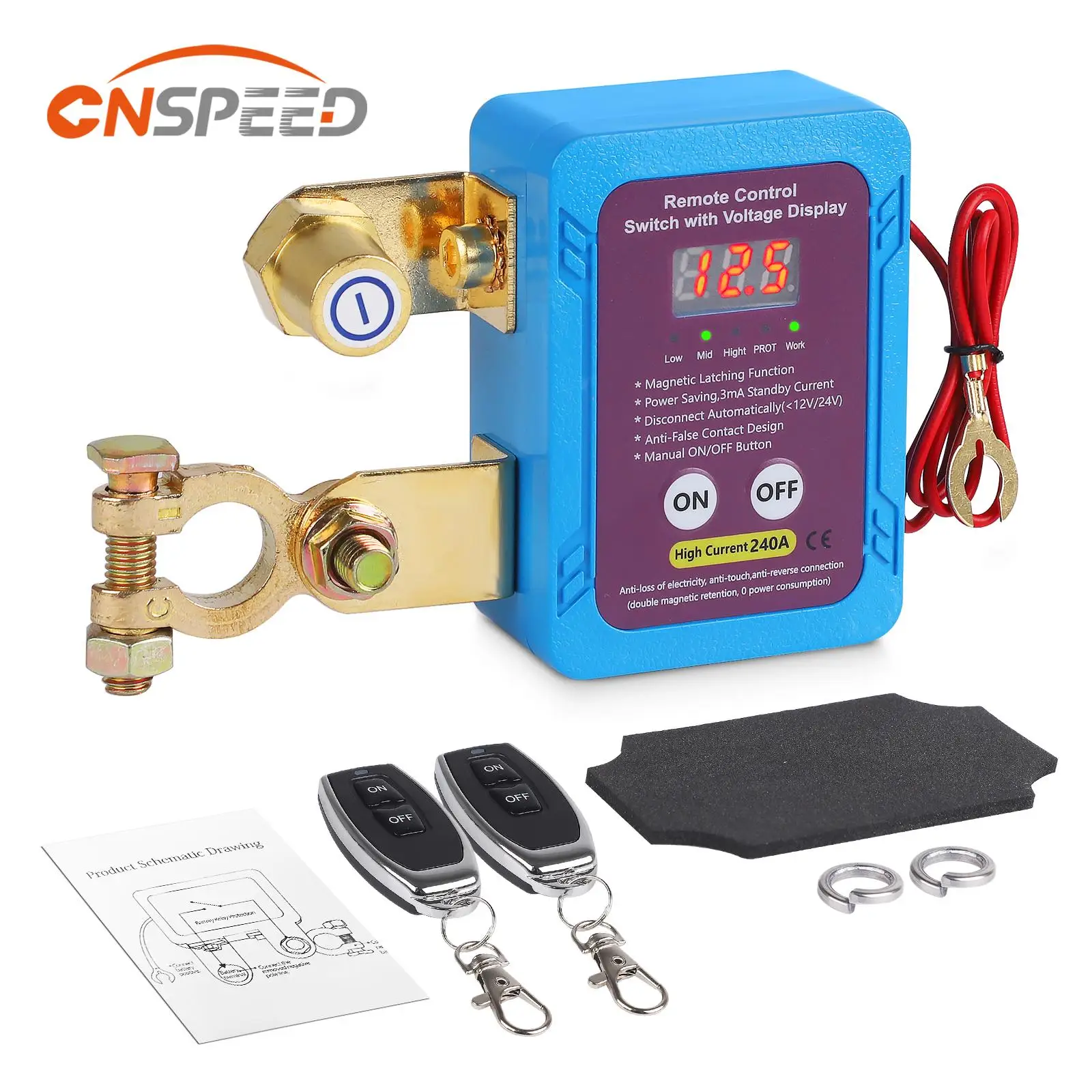 

240A 12V Remote Battery Disconnect Switch with Automatic Power Shut Off Switch Anti Theft For Car Truck RV 1 Set