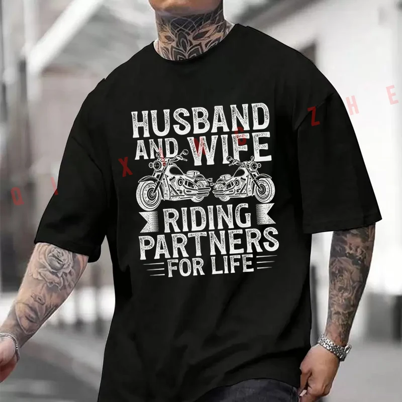 

Couple Riding Together For Life Motorcycle Motorcycle T-shirt Men And Women Cotton Casual Tshirt Short-sleeve O-neck Tops