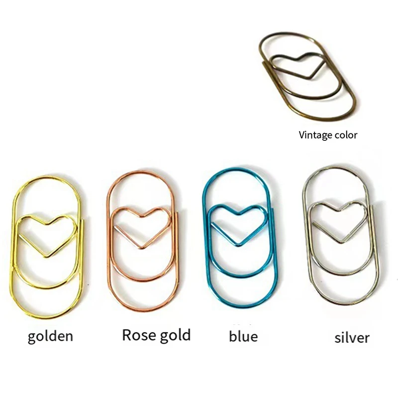50 Piece Paper Clips Cute Love Heart Shaped Paper Clips Paper Clip Metal Bookmark Clips For Office School Desk Organizers