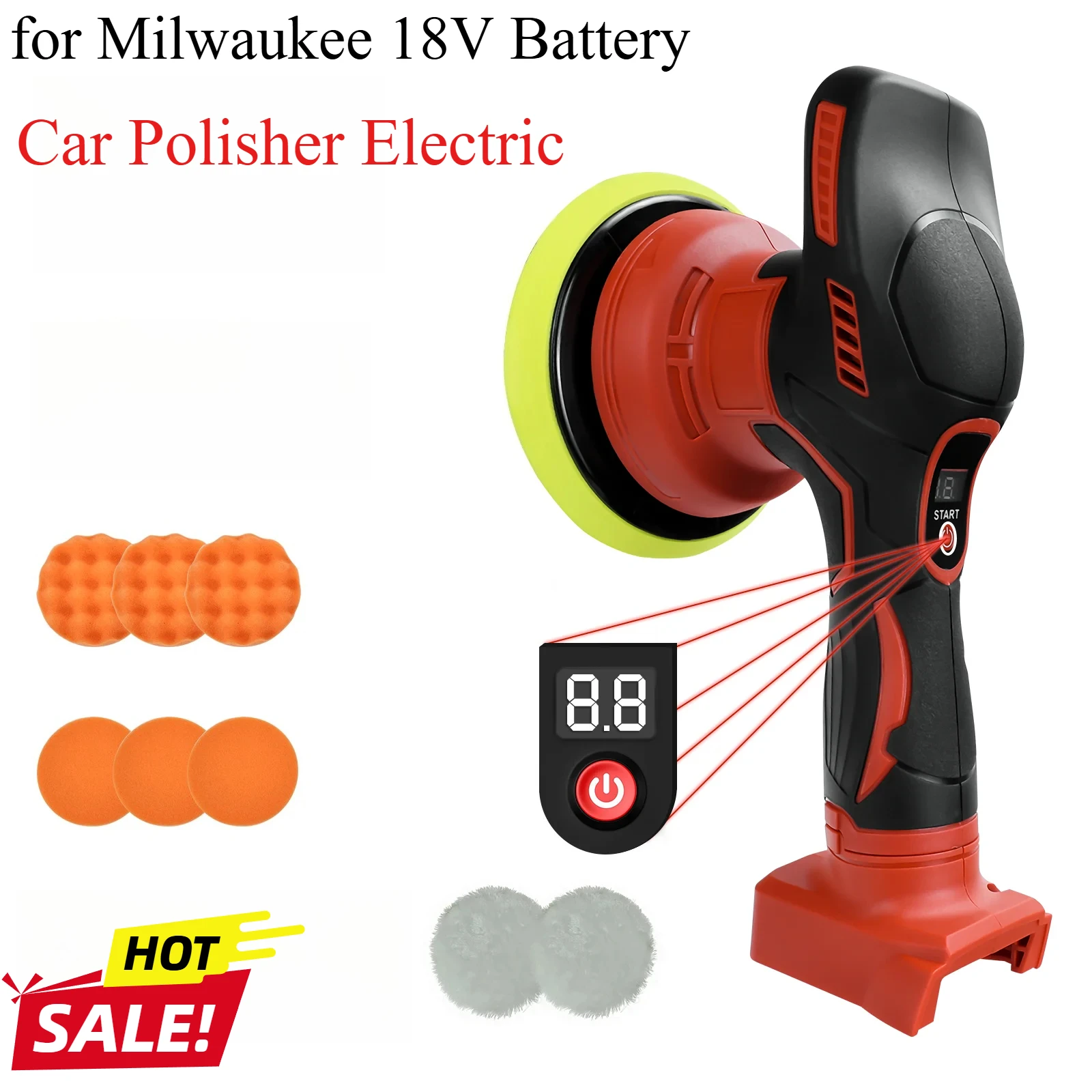 

Cordless 18V Car Polisher Electric 8 Speed Adjustable Auto Waxing Sanding Sealing Glaze Tool For Milwaukee