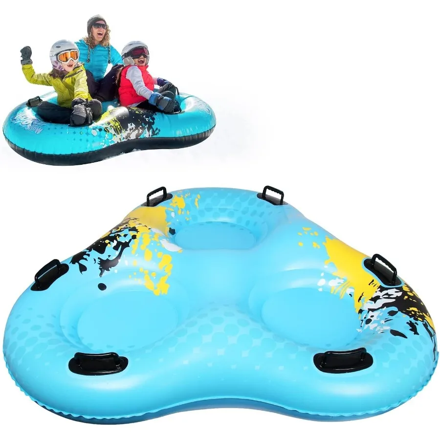 

3-Seat Snow Tube Sled 55" Inflatable Heavy Duty Snow Sled for Adults Thickened Bottom Snow Tubes with 6 Reinforced Handles Wint
