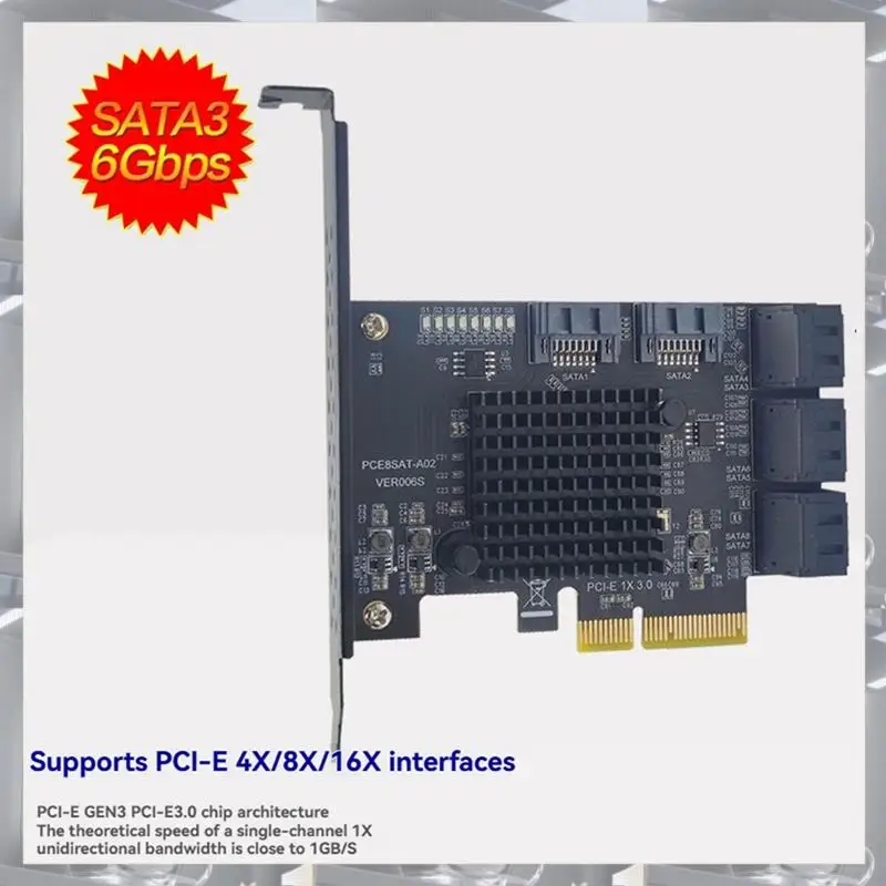 Hot Selling-PCI-E 8 Port SATA Expansion Card PCIE X4 To SATA3.0 6Gbps Interface For HDD SSD Controller Extension Board Adapter,P