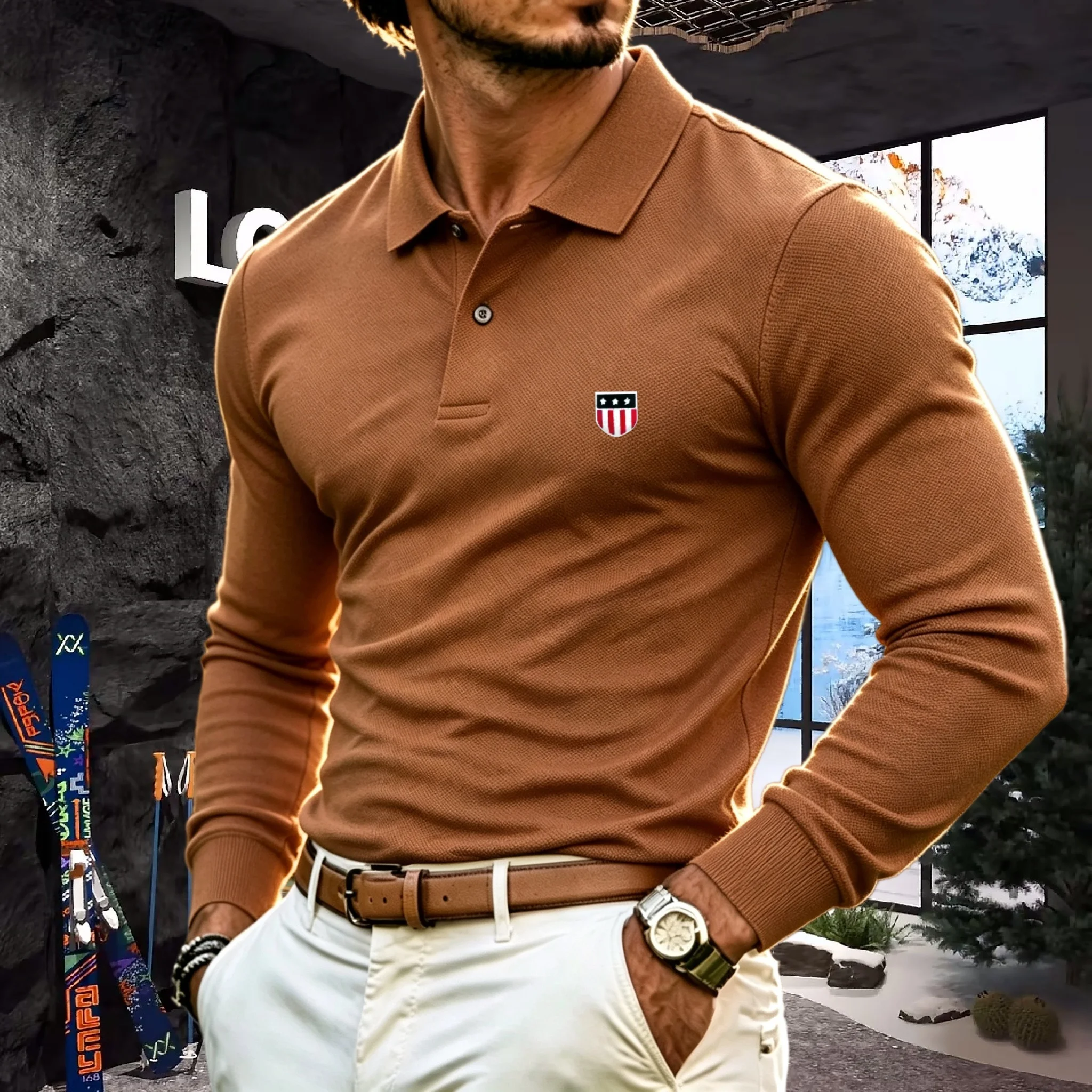 100% pure cotton high-end brand men's long sleeve polo shirt autumn winter fashionable luxury embroidery golf top casual T-shirt