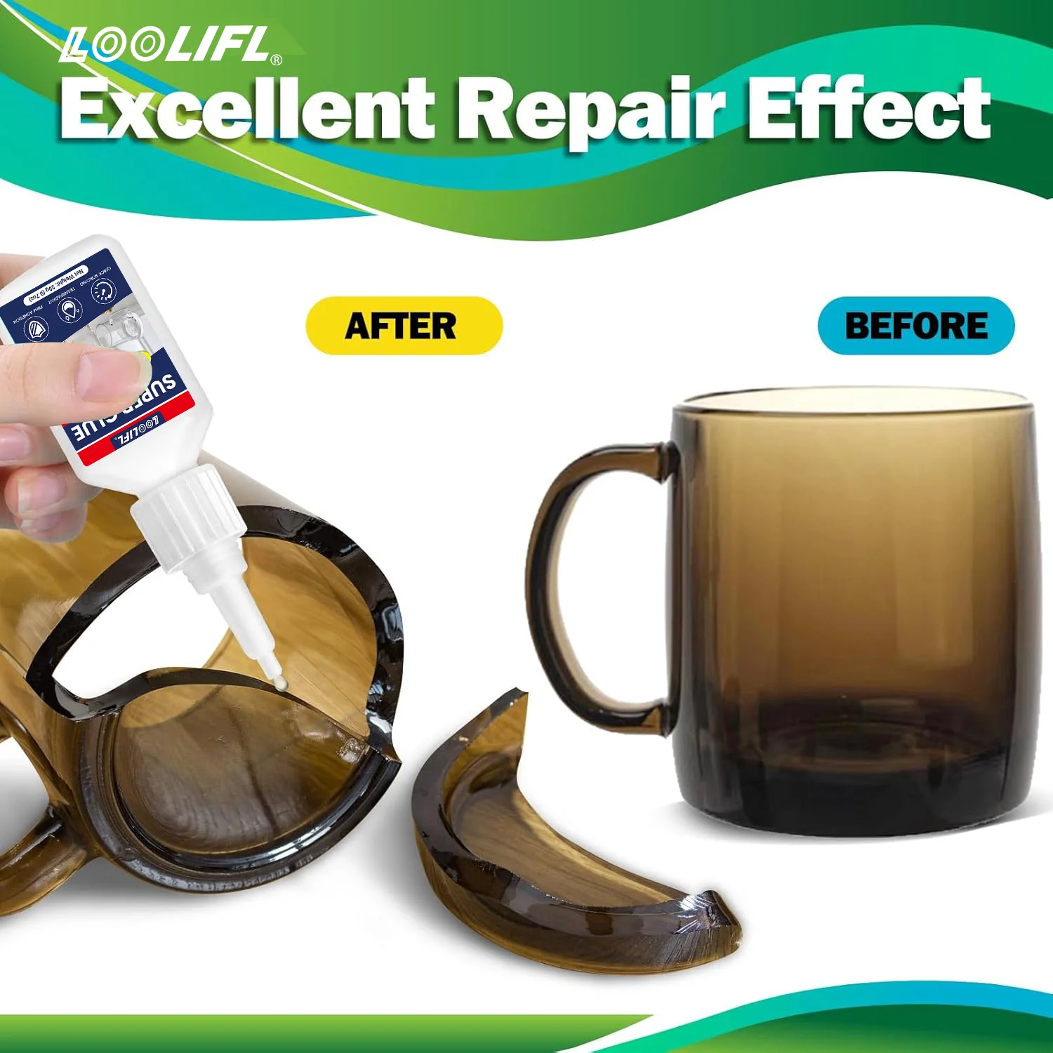 LOOLIFL, Pegamento para vidrio, súper pegamento, Adhesivo para vidrio de secado rápido de 20 g, Fabricación de pegamento profesional durante 15 años, resistente al agua, estable