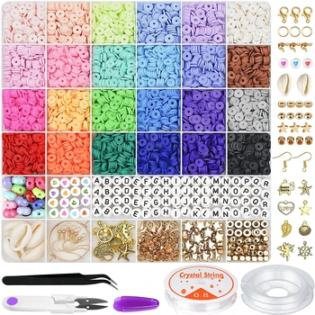 6000 Pcs 24 Colors Flat Round Polymer Clay Beads 6mm Spacer with Pendant Charms Kit and…