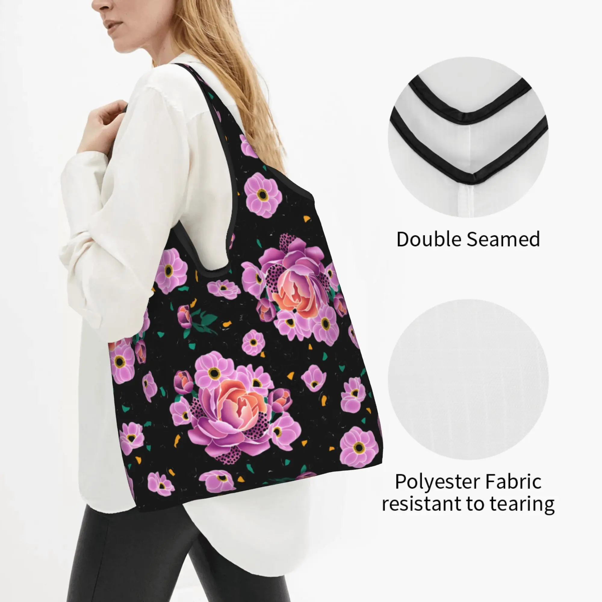 Funny Printing Floral and Leopard  Tote Shopping Bag Portable Shopper Shoulder Wild Bloom Peach and Magenta  Handbag