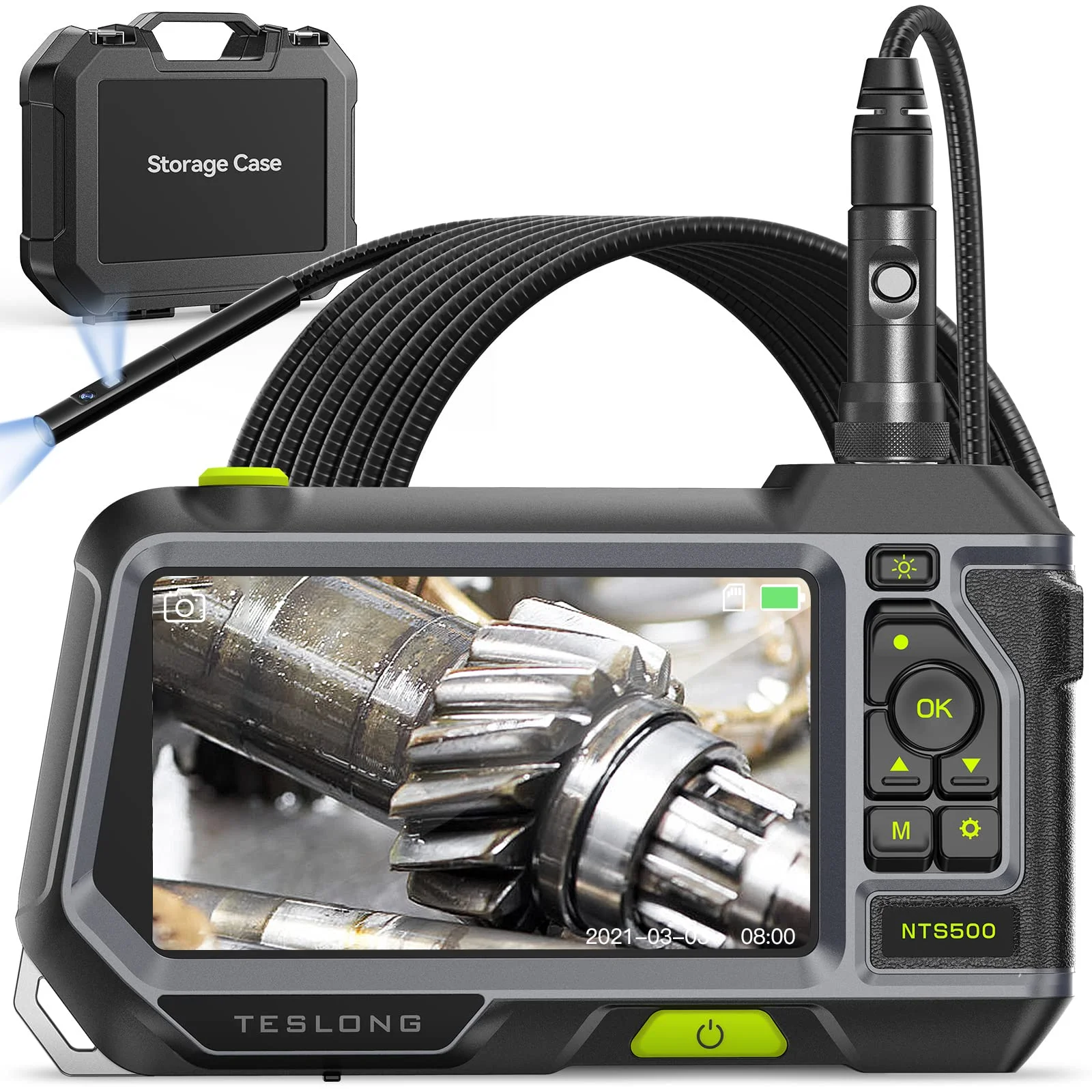 

5.5mmDual Lens Endoscope with 5" Monitor, Teslong NTS500 Industrial IP67 Waterproof Borescope Inspection Camera for Car Repair