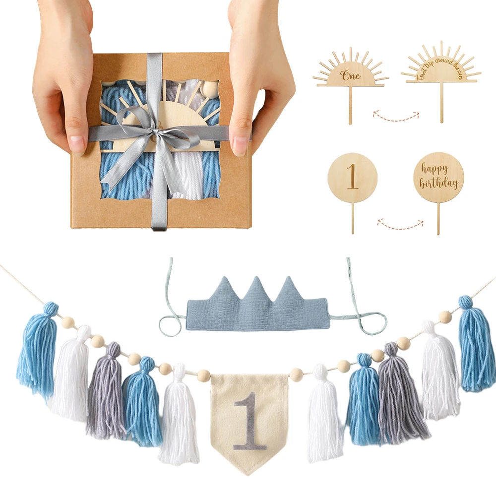 Baby Birthday Party Decoration Prop Newborn Tassel Banner And Hat Set Bbay Photography Commemorative Accessories Kids Party Gift