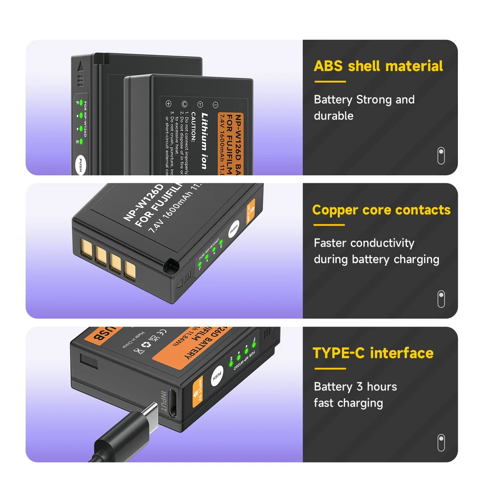 NP-W126 NPW126 NP W126 Battery Bulit-in USB for Fujifilm Fuji X