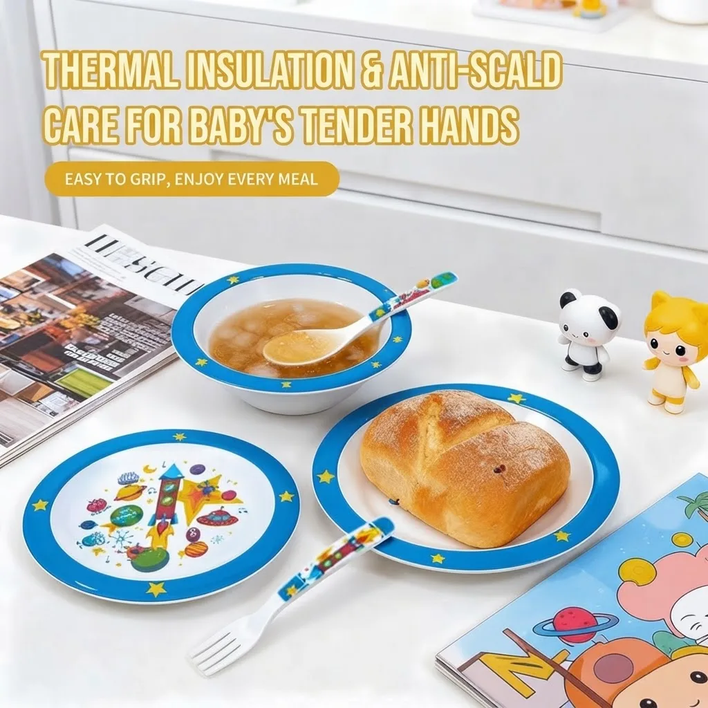 Minana 5-Piece Children's Tableware Set – Cartoon Rocket 